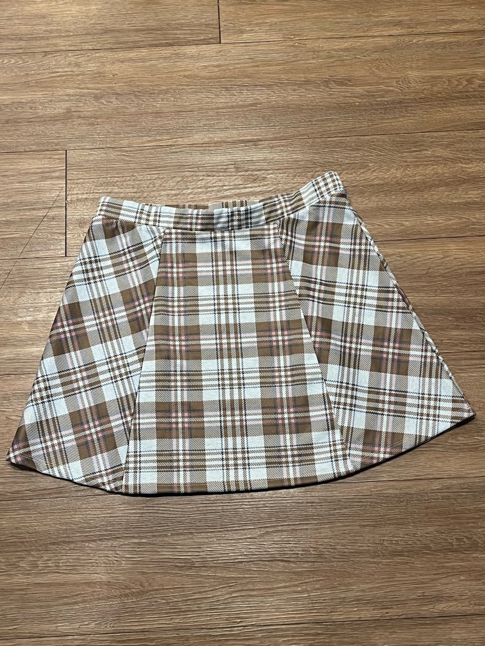 RSQ Brown and White Plaid Circle Skirt